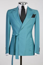 Les Stylish Blue Notched Lapel Two-Piece Prom Outfit